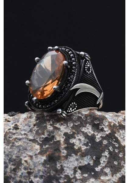 Hz. Ali Zülfikar Figürlü 925 Ayar Gümüş Erkek Yüzük Zultanit Taşlı 902350