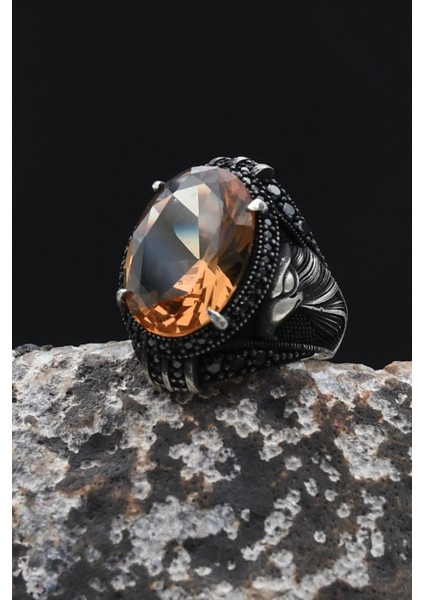 Zultanit Taşlı Kartal Figürlü 925 Ayar Gümüş Erkek Yüzük 902352