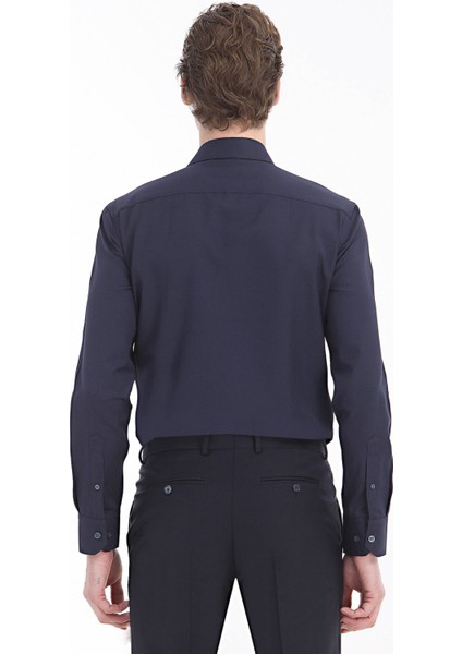 Lacivert Düz Regular Fit Dokuma Klasik Pamuk Karışımlı Gömlek fırsatları