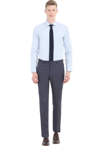 Açık Mavi Düz Slim Fit Dokuma Klasik Pamuk Karışımlı Gömlek