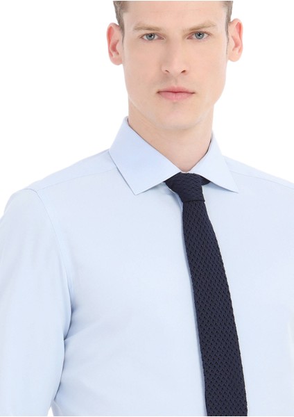 Açık Mavi Düz Slim Fit Dokuma Klasik Pamuk Karışımlı Gömlek modelleri