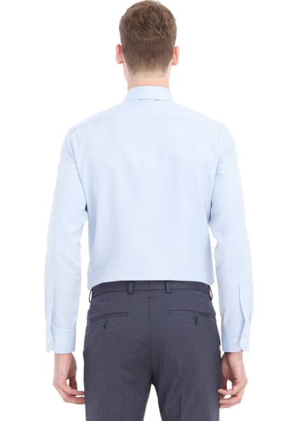 Açık Mavi Düz Slim Fit Dokuma Klasik Pamuk Karışımlı Gömlek fırsatları