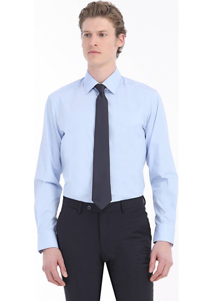 Mavi Düz Regular Fit Dokuma Klasik Pamuk Karışımlı Gömlek modelleri