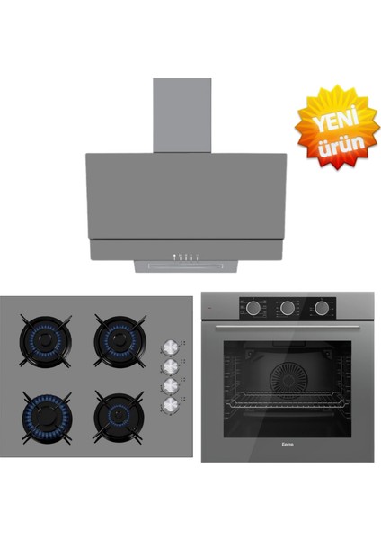 ve Afm Tech Markalı / Greyo / Fryart Antrasit Ankastre Set ( QXE62CPR + FM2210 + FM3407 )