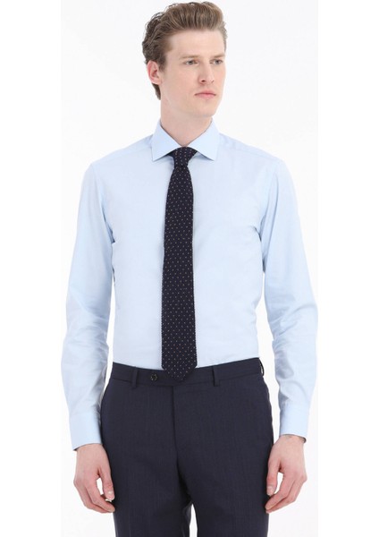 Mavi Düz Slim Fit Dokuma Klasik Pamuk Karışımlı Gömlek fiyatları