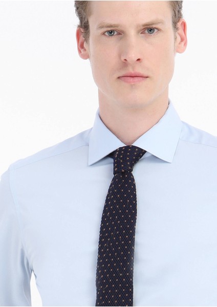 Mavi Düz Slim Fit Dokuma Klasik Pamuk Karışımlı Gömlek fırsatları