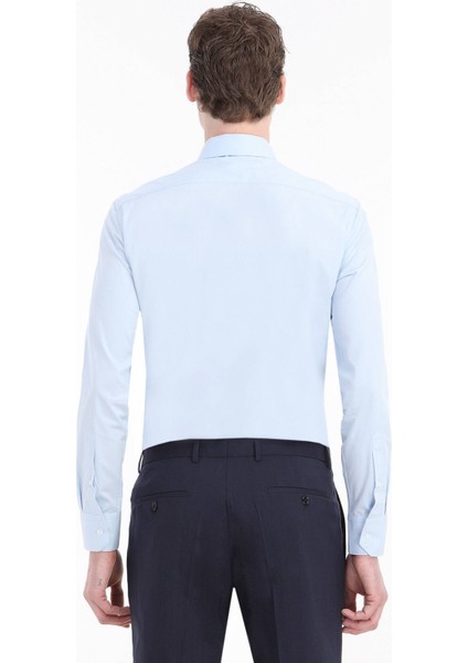 Mavi Düz Slim Fit Dokuma Klasik Pamuk Karışımlı Gömlek indirimleri