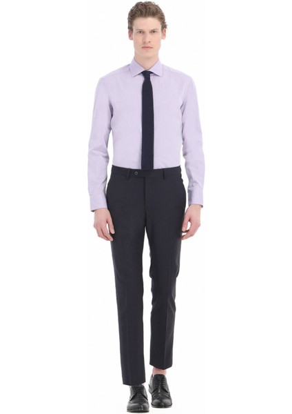 Lila Düz Regular Fit Dokuma Klasik Pamuk Karışımlı Gömlek