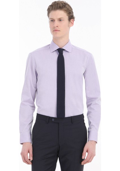 Lila Düz Regular Fit Dokuma Klasik Pamuk Karışımlı Gömlek fiyatları