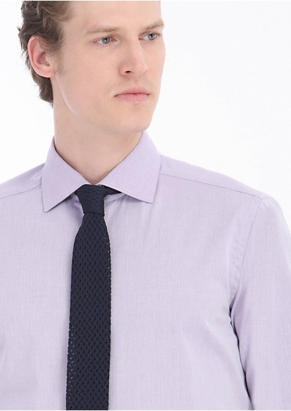 Lila Düz Regular Fit Dokuma Klasik Pamuk Karışımlı Gömlek fırsatları