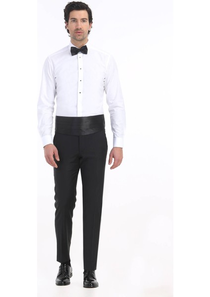 Beyaz Düz Slim Fit Duble Manşet Klasik Yaka Smokin Gömlek fiyatları