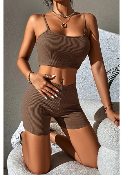 Kadın Kahverengi Şortlu Kaşkorse Gecelik Takım – Modern, Konforlu ve Günlük Kombinlere Uygun fiyatları
