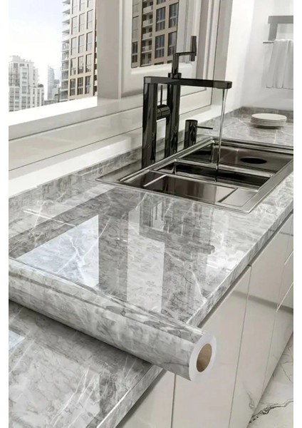 Mermer Desenli Sticker Folyo Atina Grisi 60CM*5MT T04