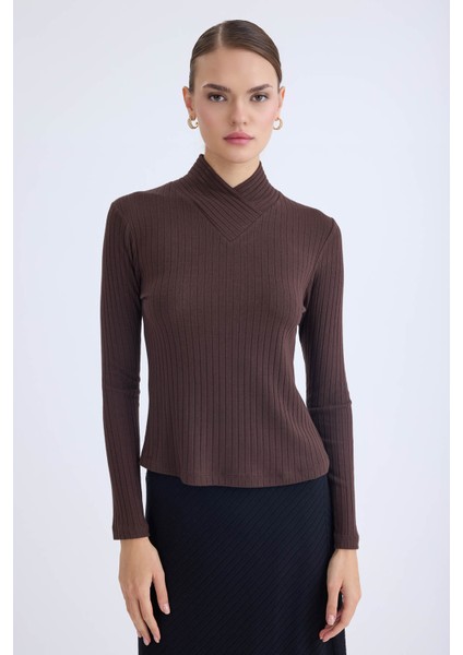 Fitilli Kumaş Önü Detaylı Uzun Kol Bluz