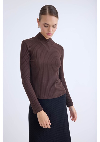 Fitilli Kumaş Önü Detaylı Uzun Kol Bluz