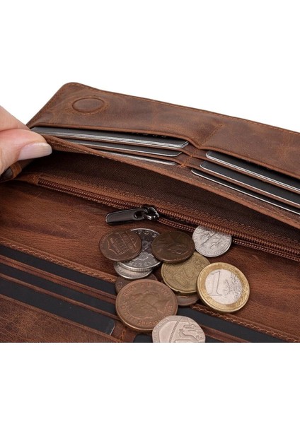 Aura Hakiki Deri, El Yapımı, Telefon Bölmeli, Kadın Cüzdanı, Antik Kahve fırsatları