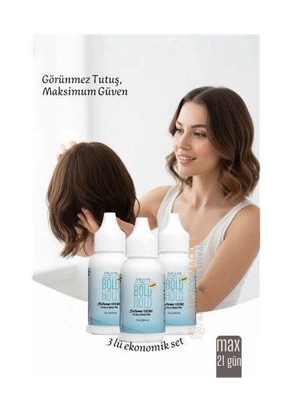 3 Lü Protez Saç Yapıştırıcı - Peruk ve Keratin Kaynak Saç Için Görünmez ve Uzun Süreli Yapıştırıcı Bold Hold