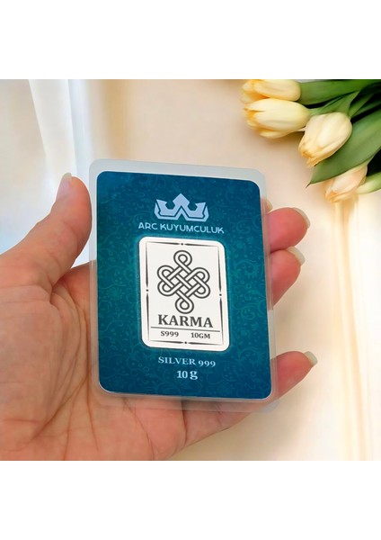 Karma Temalı 999 Ayar Gümüşten Üretilmiş Hediyeye Özel 10 Gram Gümüş Külçesi-736 fiyatları