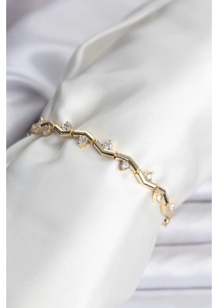 Bfs Zikzak Model Pirinç Gold Renk Bileklik