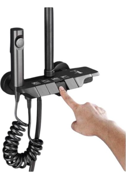 Piyano Kendinden Termostatik Bataryalı Tuşlu Robot Duş Seti ve Batarya Takım Füme indirimleri