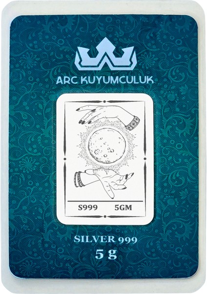 999 Ayar Gümüş ile Tasarlanmış Ay ve El Temalı Hediyeye Özel 5 Gram Gümüş Külçesi-743