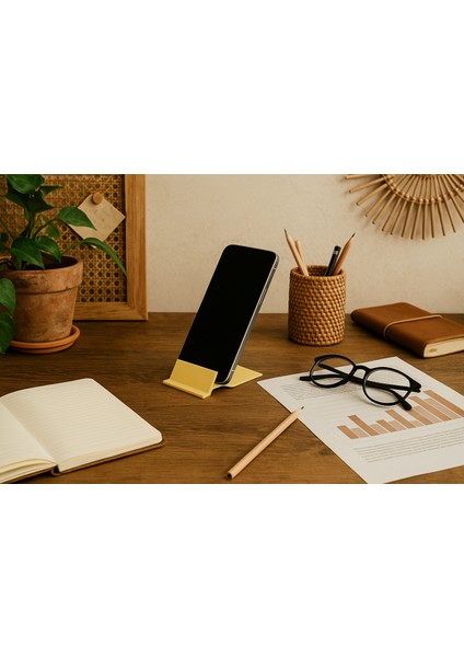 3D Baskı Telefon Standı Sarı Renk Masaüstü Minimal Tasarım Sabit Aparat Tutucu Organizer