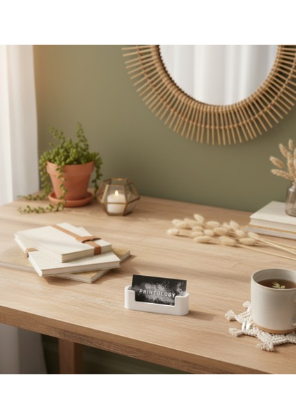 3D Baskı Kartvizit Standı Beyaz Masaüstü Şık Ofis Organizer Kartlık Kart Tutucu Aparat