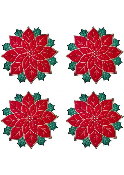 Tatil Noel Işlemeli Placemats Aplike Poinsettia Placemats Masa Dekorasyonu Için Noel Çiçek Placemat A (Yurt Dışından)