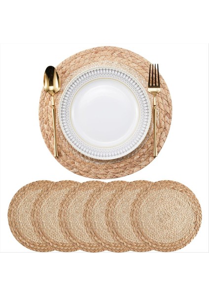 Boho Placemats Seti 6 - El Yapımı Dokuma Placemat Su Sümbül Paspasları Yemek Masası Için Yuvarlak Placemat Mutfak 13 Inç (Yurt Dışından)