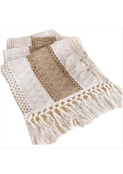 Masa Bezi Pamuk ve Keten Düğümlü Püsküller Masa Bayrağı Tatil Düğün Dekorasyonu Masa Bezi (Yurt Dışından)