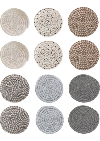 12PCS Placemats Içecek Bardak Altlıkları El Dokuması Yalıtım Pedleri Kase Pedleri Bardak Altlıkları Plaka Pedleri Pamuk Keten Pedleri (Yurt Dışından)