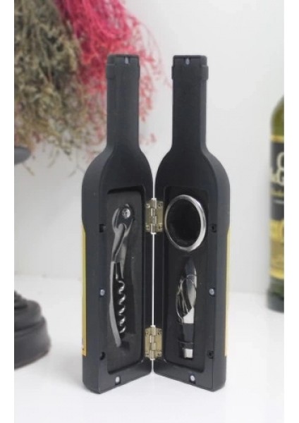 Şişe Tirbuşon Seti Küçük Boy Siyah Renk
