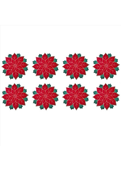 8x Tatil Noel Işlemeli Placemats Aplike Poinsettia Placemats Noel Çiçek Placemat A (Yurt Dışından)
