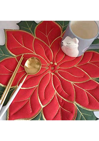 8x Tatil Noel Işlemeli Placemats Aplike Poinsettia Placemats Noel Çiçek Placemat A (Yurt Dışından) indirimleri