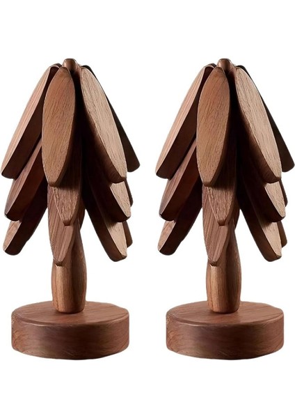 2 Set Ahşap Ağaç Bardak Altlıkları Ahşap Yalıtım Paspası Istiflenebilir Ağaç Bardak Altlıkları 4 Siyah Ceviz Trivet Coaster (Yurt Dışından)