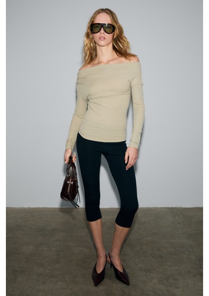 Olıvıenn Kadın Omuzu Açık Asimetrik Yakalı Uzun Kollu Slim Fit Vizon Bluz modelleri