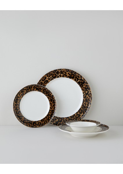 Leopardo Bone Porselen Yemek Takımı 24 Parça 6 Kişilik Kahverengi