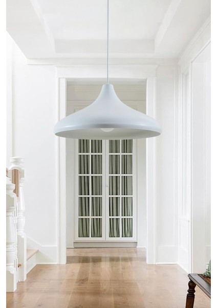 Nova Modern Tekli Beyaz Metal Sarkıt (35 Cm) | Salon, Mutfak & Cafe Için Dekoratif Avize