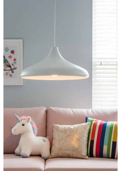 Nova Modern Tekli Beyaz Metal Sarkıt (35 Cm) | Salon, Mutfak & Cafe Için Dekoratif Avize