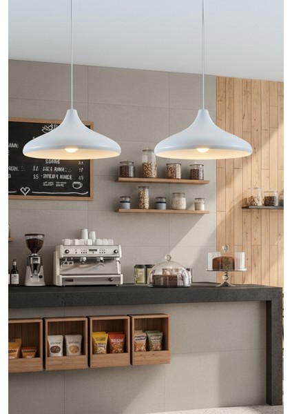 Nova Modern Tekli Beyaz Metal Sarkıt (35 Cm) | Salon, Mutfak & Cafe Için Dekoratif Avize