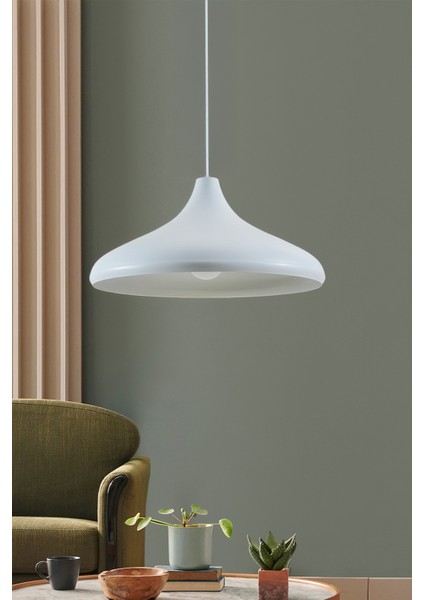 Nova Modern Tekli Beyaz Metal Sarkıt (35 Cm) | Salon, Mutfak & Cafe Için Dekoratif Avize