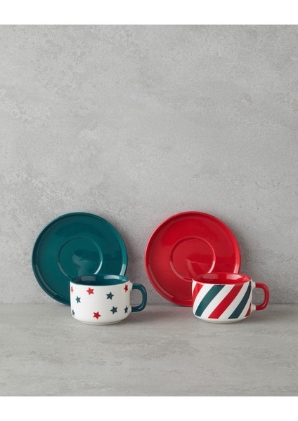 Holiday Shine New Bone China 4 Parça 2 Kişilik Kahve Fincan Takımı 90 ml Kırmızı - Yeşil fiyatları