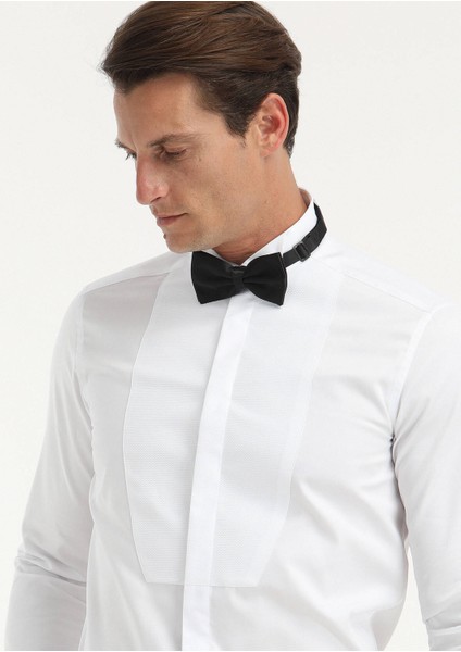 Beyaz Düz Regular Fit Duble Manşet Ata Yaka Smokin Gömlek modelleri