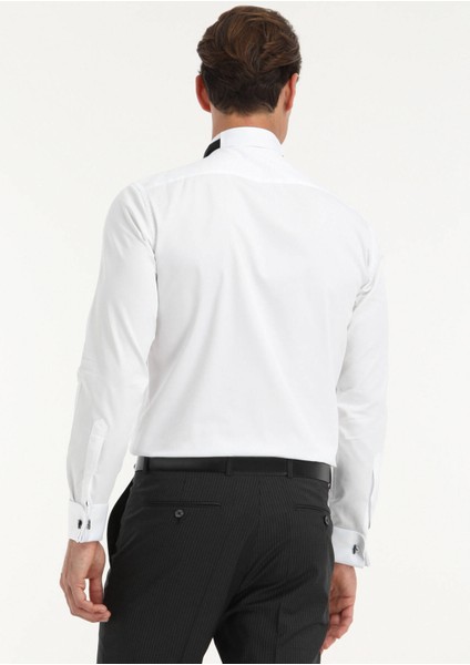 Beyaz Düz Regular Fit Duble Manşet Ata Yaka Smokin Gömlek fırsatları
