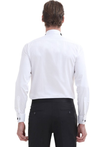 Beyaz Düz Slim Fit Duble Manşet Ata Yaka Smokin Gömlek indirimleri