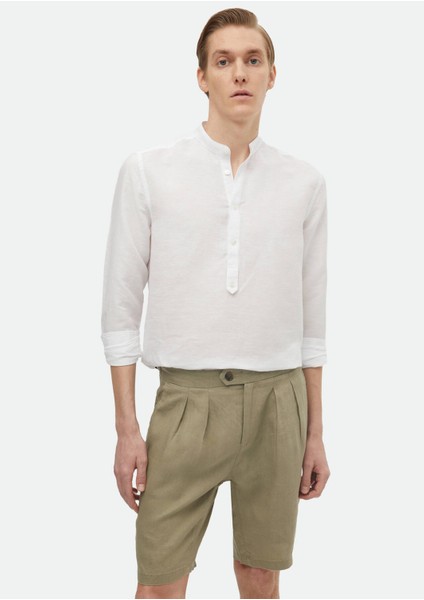 Ekru Düz Regular Fit Dokuma Casual Pamuk Karışımlı Gömlek modelleri