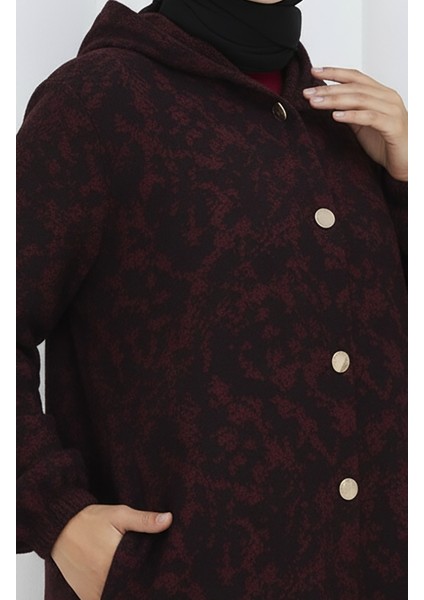 Desenli Kapüşonlu Kaşe Kap 0187A-04 Siyah Bordo indirimleri