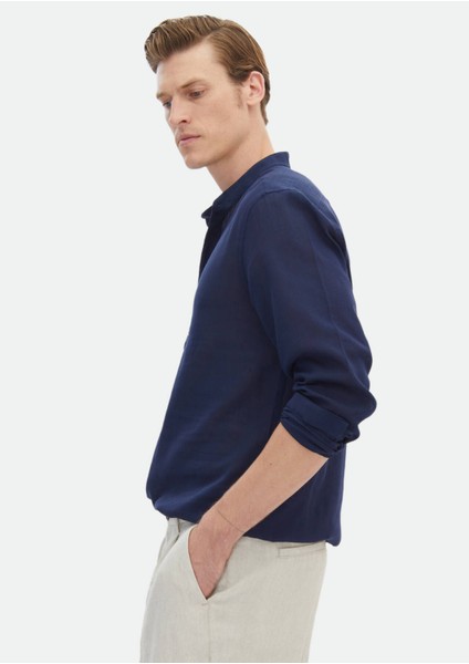 Lacivert Düz Regular Fit Dokuma Casual %100 Pamuk Gömlek indirimleri