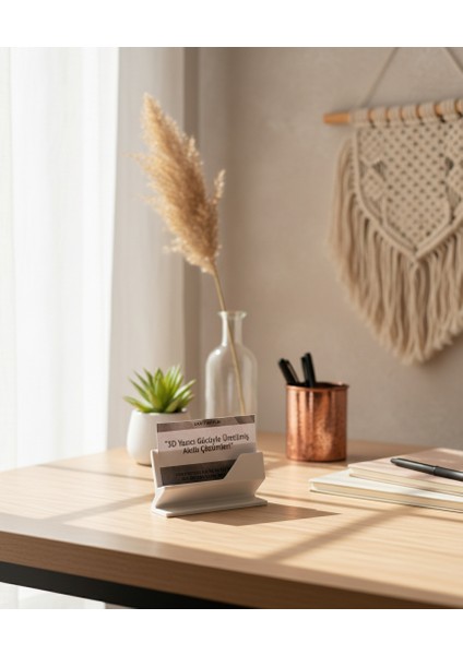 3D Baskı Kartvizit Standı Beyaz Masaüstü Şık Ofis Organizer Kartlık Kart Tutucu Aparat