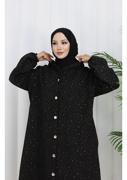 Damla Desen Kapüşonlu Kaşe Kap 0187B-03 Siyah Taba modelleri